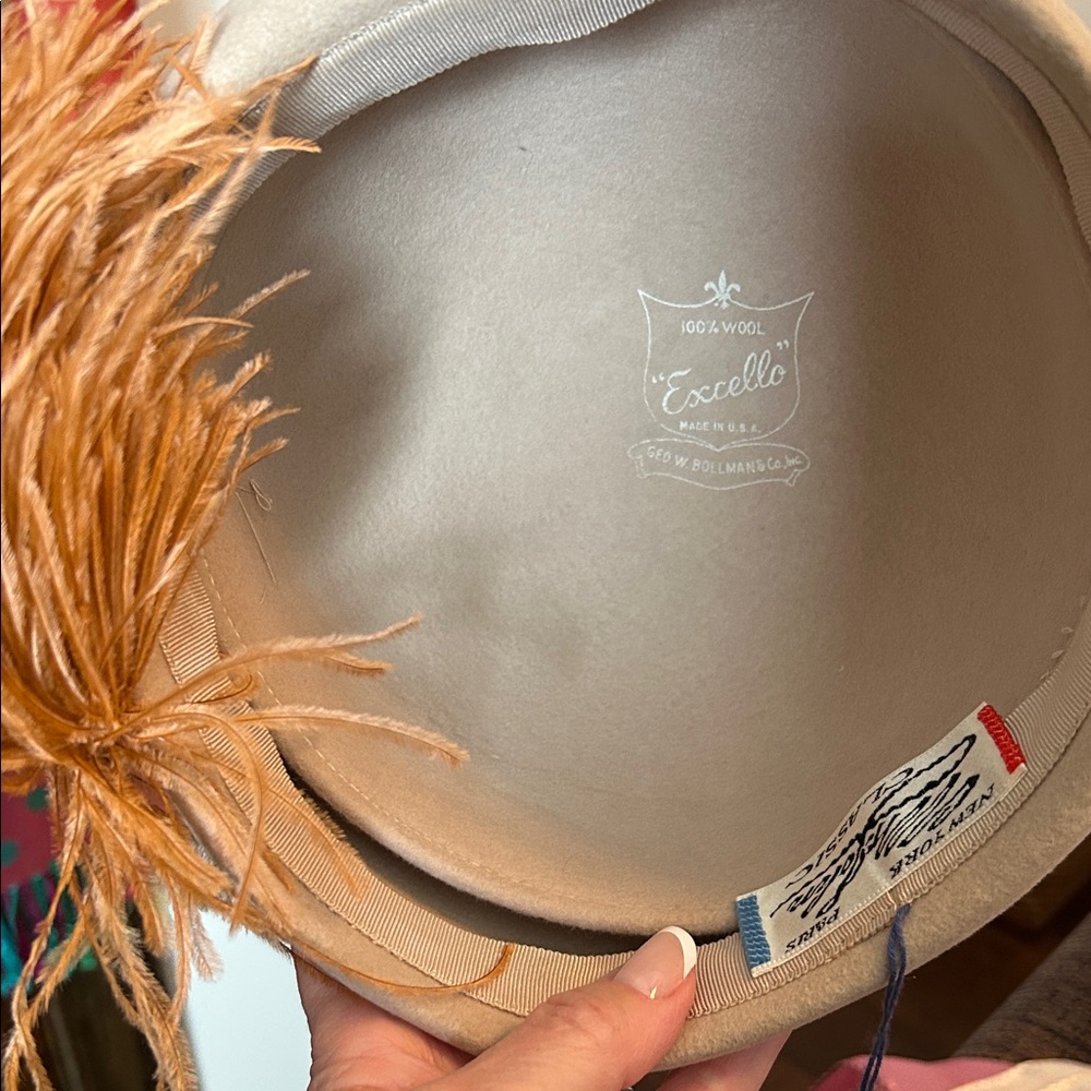 Women's Tan Hat with Feather Accent - Picture 7 of 10